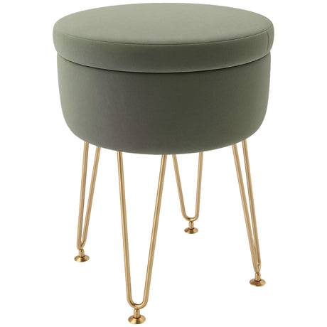 Velvet Storage Ottoman 33cm Wide Round With Gold Legs - Velmora