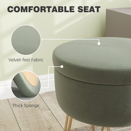 Velvet Storage Ottoman 33cm Wide Round With Gold Legs - Velmora