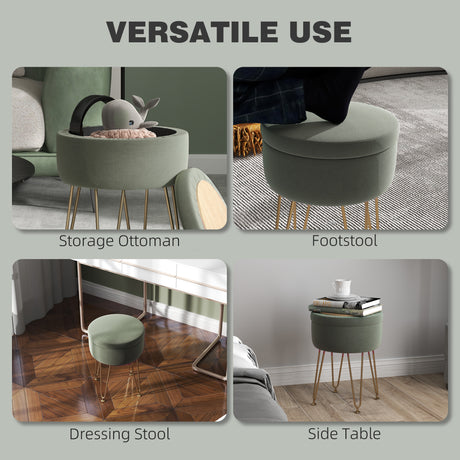 Velvet Storage Ottoman 33cm Wide Round With Gold Legs - Velmora