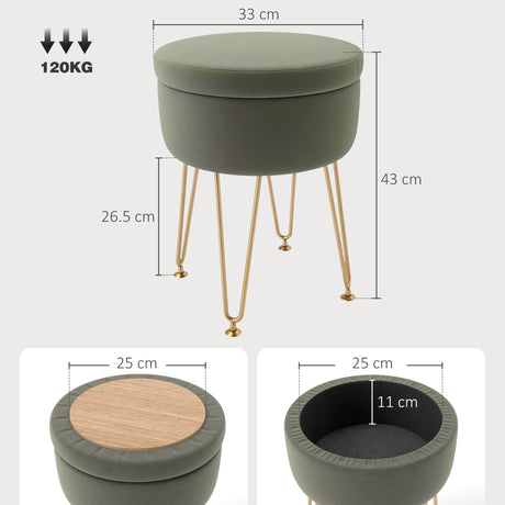 Velvet Storage Ottoman 33cm Wide Round With Gold Legs - Velmora