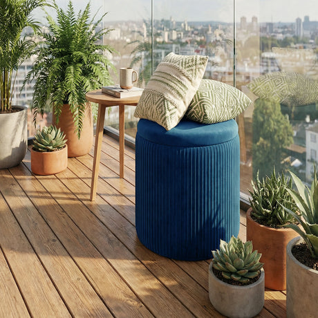 Velvet Storage Ottoman 35cm Wide Round - Velmora