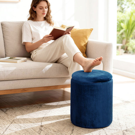 Velvet Storage Ottoman 35cm Wide Round - Velmora