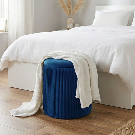 Velvet Storage Ottoman 35cm Wide Round - Velmora