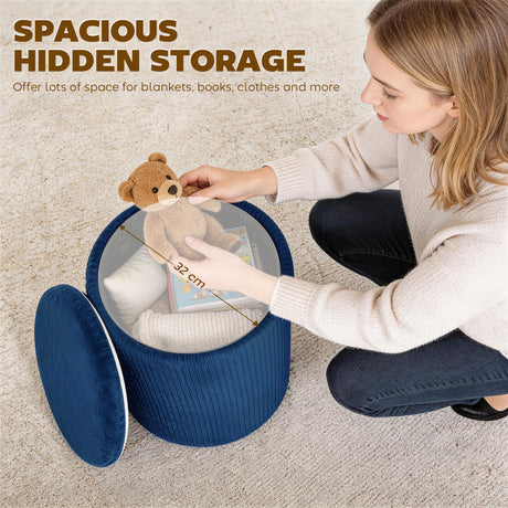 Velvet Storage Ottoman 35cm Wide Round - Velmora