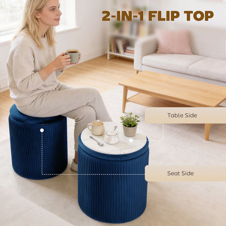 Velvet Storage Ottoman 35cm Wide Round - Velmora