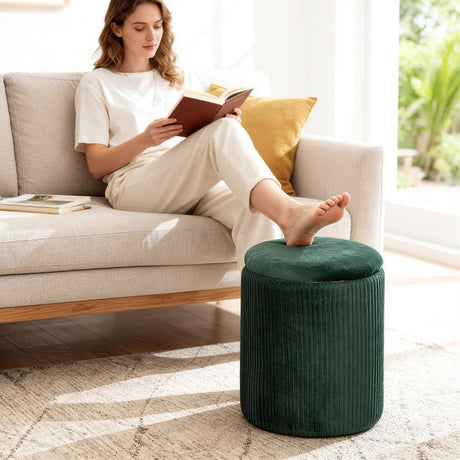 Velvet Storage Ottoman 35cm Wide Round - Velmora