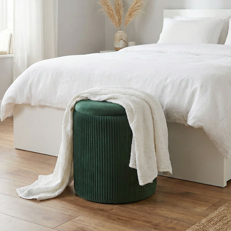 Velvet Storage Ottoman 35cm Wide Round - Velmora