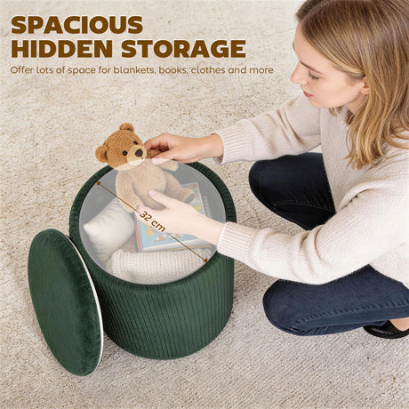Velvet Storage Ottoman 35cm Wide Round - Velmora