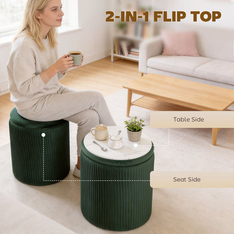 Velvet Storage Ottoman 35cm Wide Round - Velmora