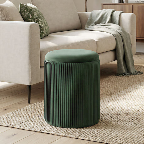 Velvet Storage Ottoman 35cm Wide Round - Velmora