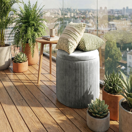 Velvet Storage Ottoman 35cm Wide Round - Velmora