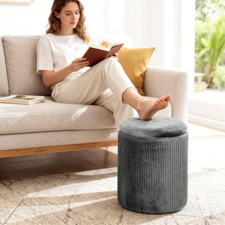 Velvet Storage Ottoman 35cm Wide Round - Velmora