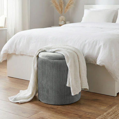 Velvet Storage Ottoman 35cm Wide Round - Velmora