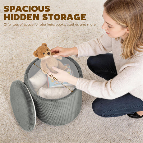 Velvet Storage Ottoman 35cm Wide Round - Velmora