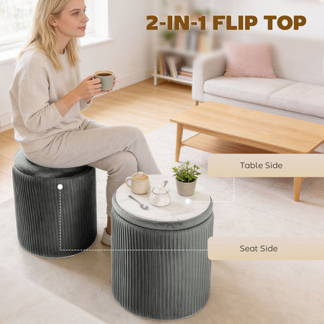 Velvet Storage Ottoman 35cm Wide Round - Velmora