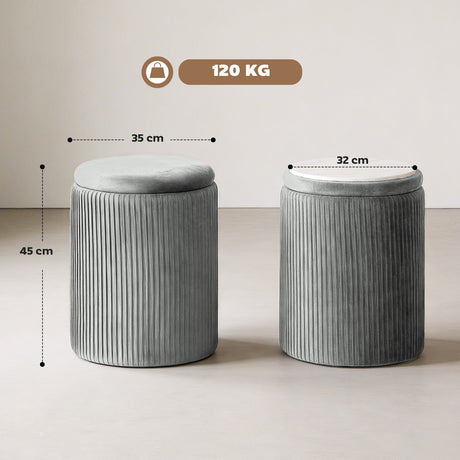 Velvet Storage Ottoman 35cm Wide Round - Velmora