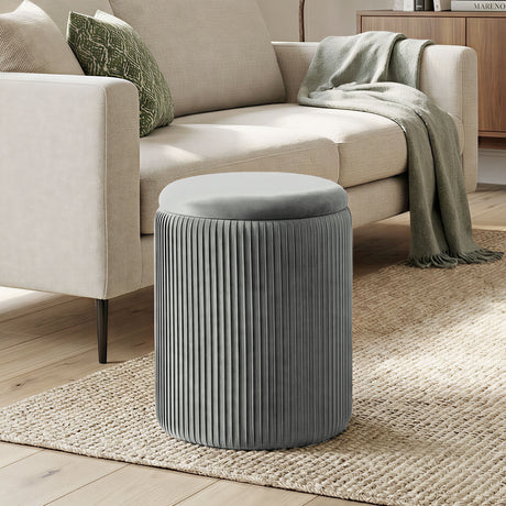 Velvet Storage Ottoman 35cm Wide Round - Velmora