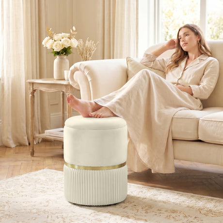 Velvet Storage Ottoman 36cm Wide Round - Velmora