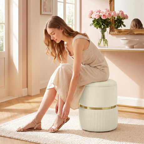 Velvet Storage Ottoman 36cm Wide Round - Velmora