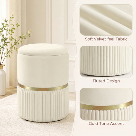 Velvet Storage Ottoman 36cm Wide Round - Velmora