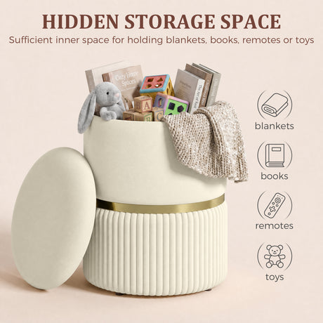 Velvet Storage Ottoman 36cm Wide Round - Velmora