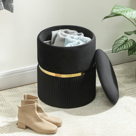 Velvet Storage Ottoman 36cm Wide Round - Velmora
