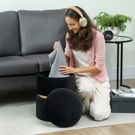 Velvet Storage Ottoman 36cm Wide Round - Velmora