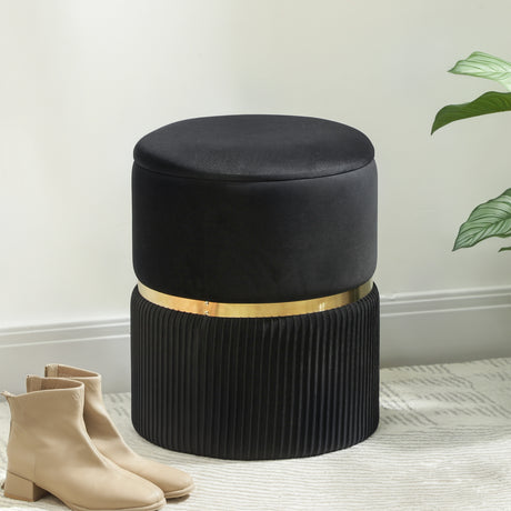 Velvet Storage Ottoman 36cm Wide Round - Velmora