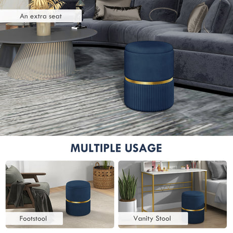 Velvet Storage Ottoman 36cm Wide Round - Velmora