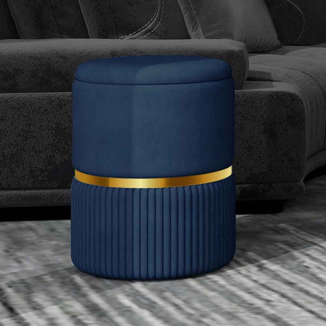 Velvet Storage Ottoman 36cm Wide Round - Velmora