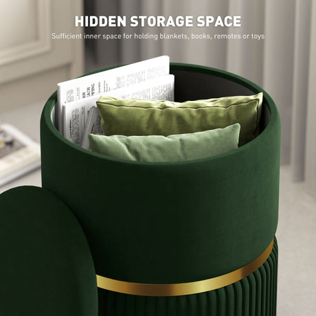 Velvet Storage Ottoman 36cm Wide Round - Velmora
