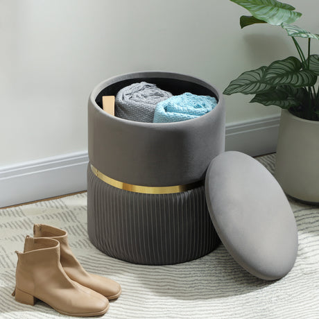 Velvet Storage Ottoman 36cm Wide Round - Velmora