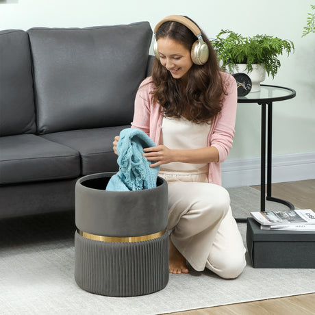 Velvet Storage Ottoman 36cm Wide Round - Velmora