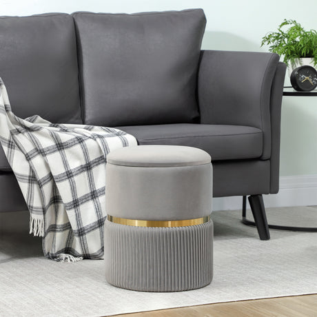 Velvet Storage Ottoman 36cm Wide Round - Velmora