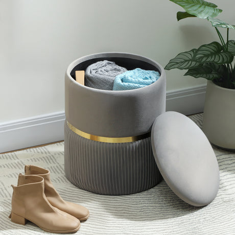 Velvet Storage Ottoman 36cm Wide Round - Velmora