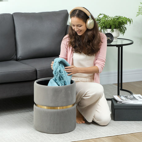 Velvet Storage Ottoman 36cm Wide Round - Velmora