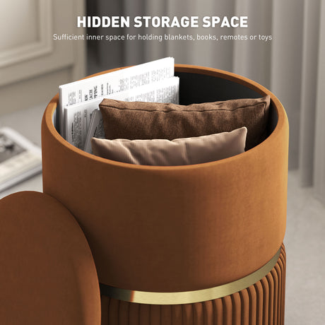 Velvet Storage Ottoman 36cm Wide Round - Velmora