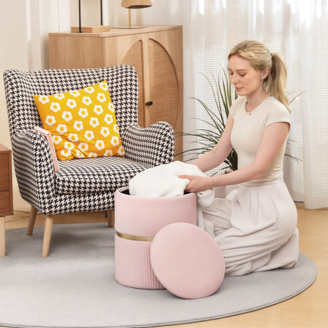 Velvet Storage Ottoman 36cm Wide Round - Velmora