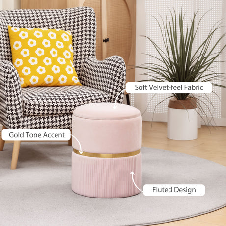 Velvet Storage Ottoman 36cm Wide Round - Velmora