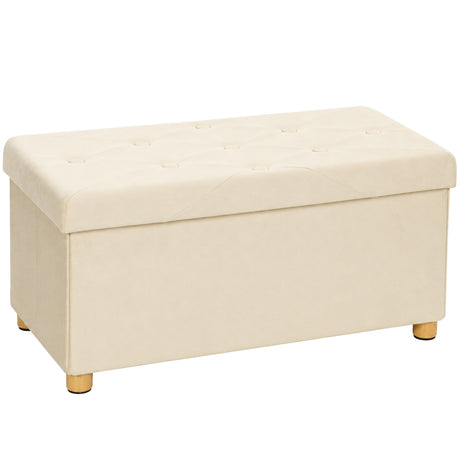 Velvet Storage Ottoman 76cm Wide With Wooden Legs - Velmora