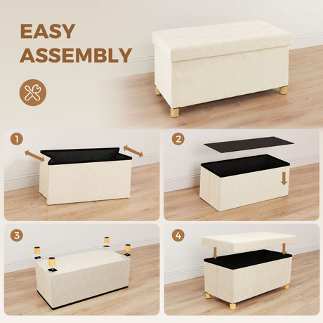 Velvet Storage Ottoman 76cm Wide With Wooden Legs - Velmora