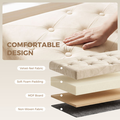 Velvet Storage Ottoman 76cm Wide With Wooden Legs - Velmora