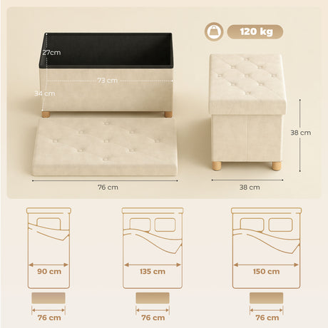 Velvet Storage Ottoman 76cm Wide With Wooden Legs - Velmora