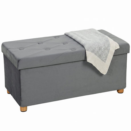 Velvet Storage Ottoman 76cm Wide With Wooden Legs - Velmora