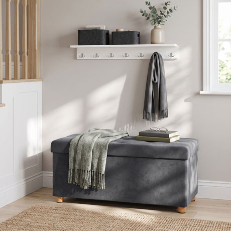 Velvet Storage Ottoman 76cm Wide With Wooden Legs - Velmora