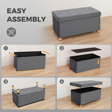 Velvet Storage Ottoman 76cm Wide With Wooden Legs - Velmora