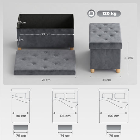 Velvet Storage Ottoman 76cm Wide With Wooden Legs - Velmora