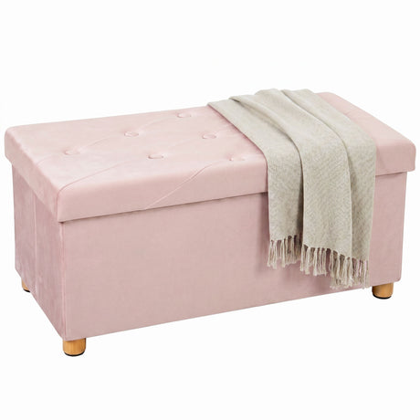 Velvet Storage Ottoman 76cm Wide With Wooden Legs - Velmora