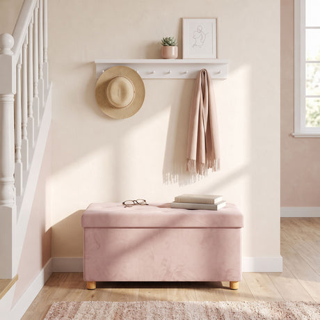 Velvet Storage Ottoman 76cm Wide With Wooden Legs - Velmora