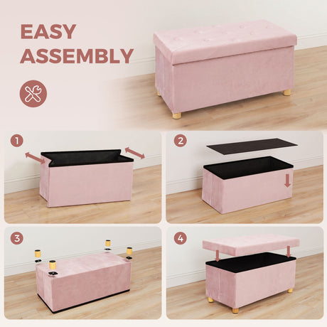 Velvet Storage Ottoman 76cm Wide With Wooden Legs - Velmora